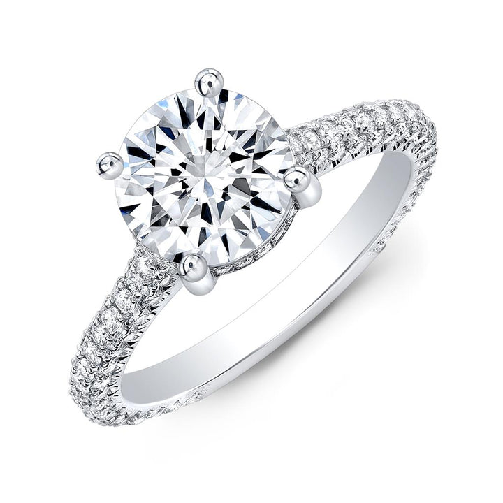 Hidden Halo Semi-Mount Diamond 18K White Gold 3-Sided Shank Pave Engagement Ring