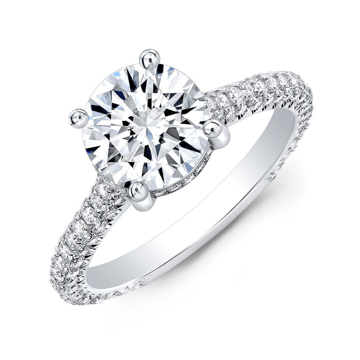 Hidden Halo Engagement Semi-Mount Diamond 18K White Gold 3-Sided Shank Pave Engagement Ring