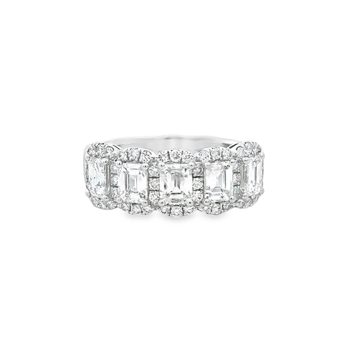 1.95 CTW Emerald-Cut and Round Diamond Wide Band Ring in 14K White Gold