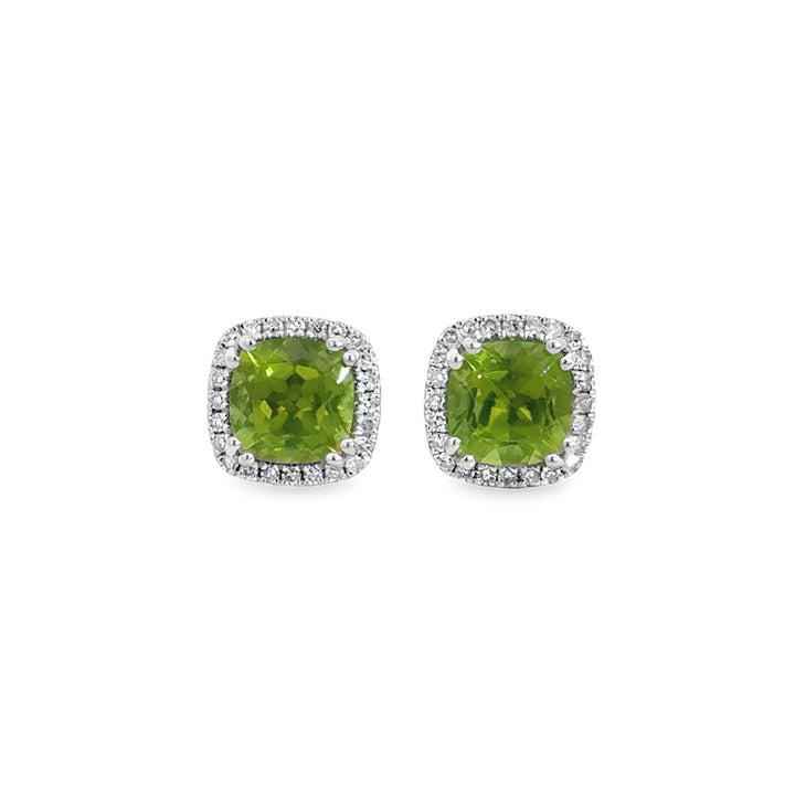 0.12 CTW Diamond Peridot 14K White Gold Halo Stud Earrings