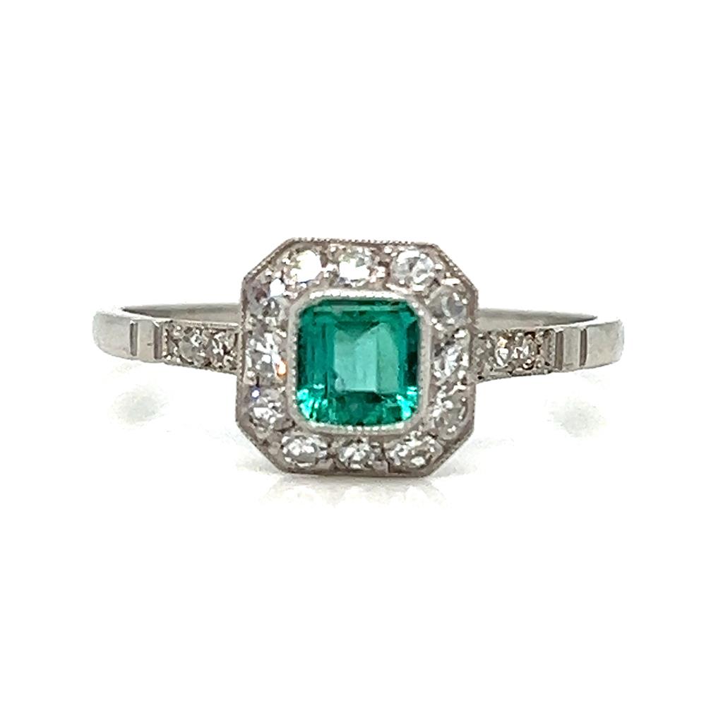 Vintage Art Deco .60ct Emerald and Diamond Ring