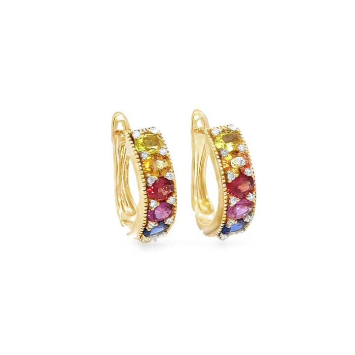 1.98 CTW Rainbow Sapphire & 0.11 CTW Diamond 14K Yellow Gold Hoop Earrings