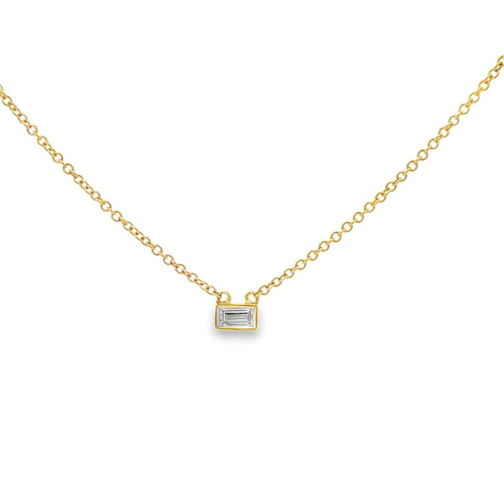 0.10 CT Baguette Diamond Pendant Necklace, 14K Yellow Gold