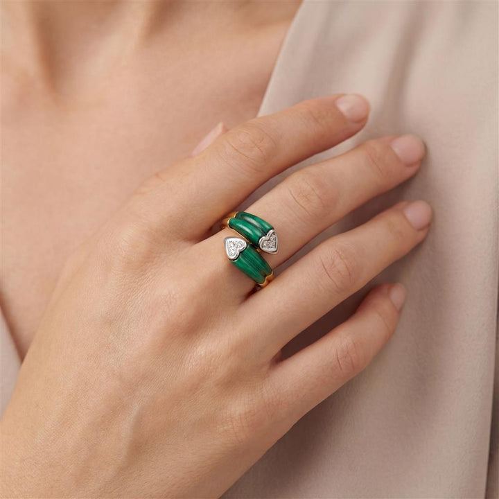 Malachite Heart & 0.06 CTW Diamond 14K Yellow Gold Ring
