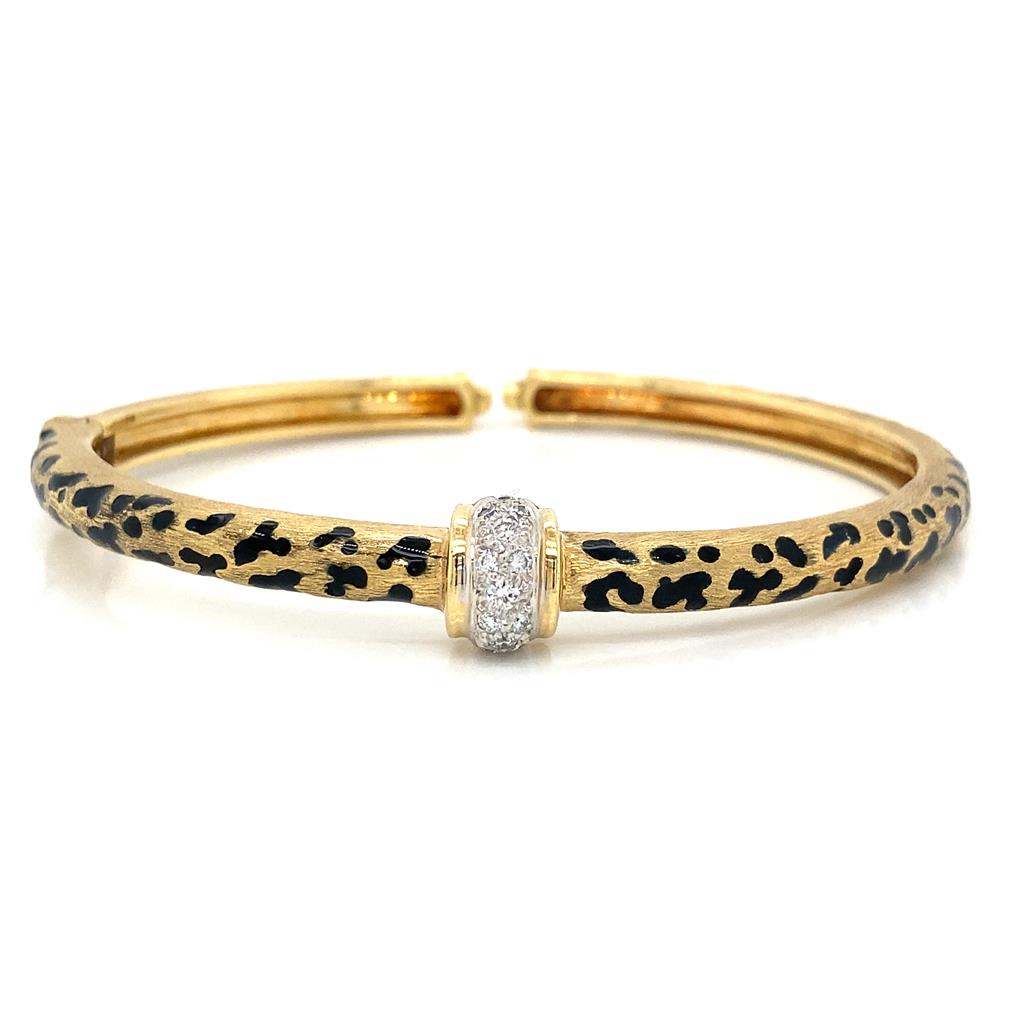 Sal Praschnik 0.24 CTW Round Diamond 18K Yellow Gold Cheetah Bangle Bracelet