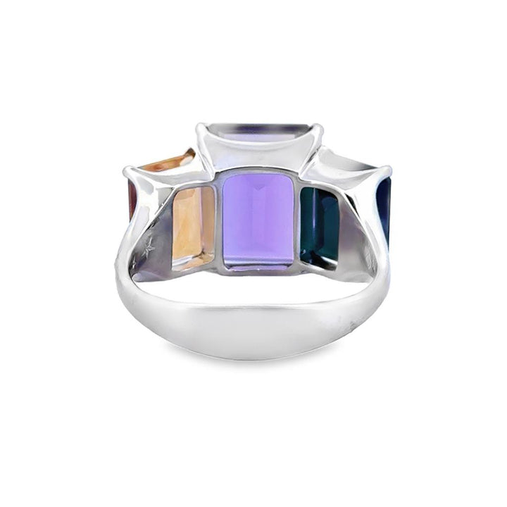 Multi-Gemstone Three-Stone Statement Ring in 18K White Gold