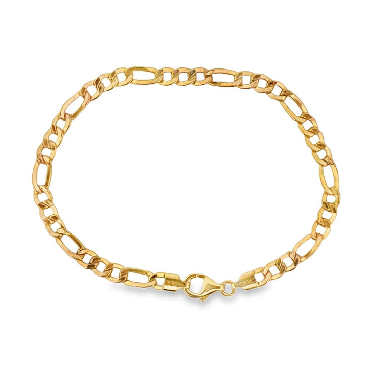 14K Yellow Gold Figaro Chain Bracelet – 4.5mm Wide, 8" Long
