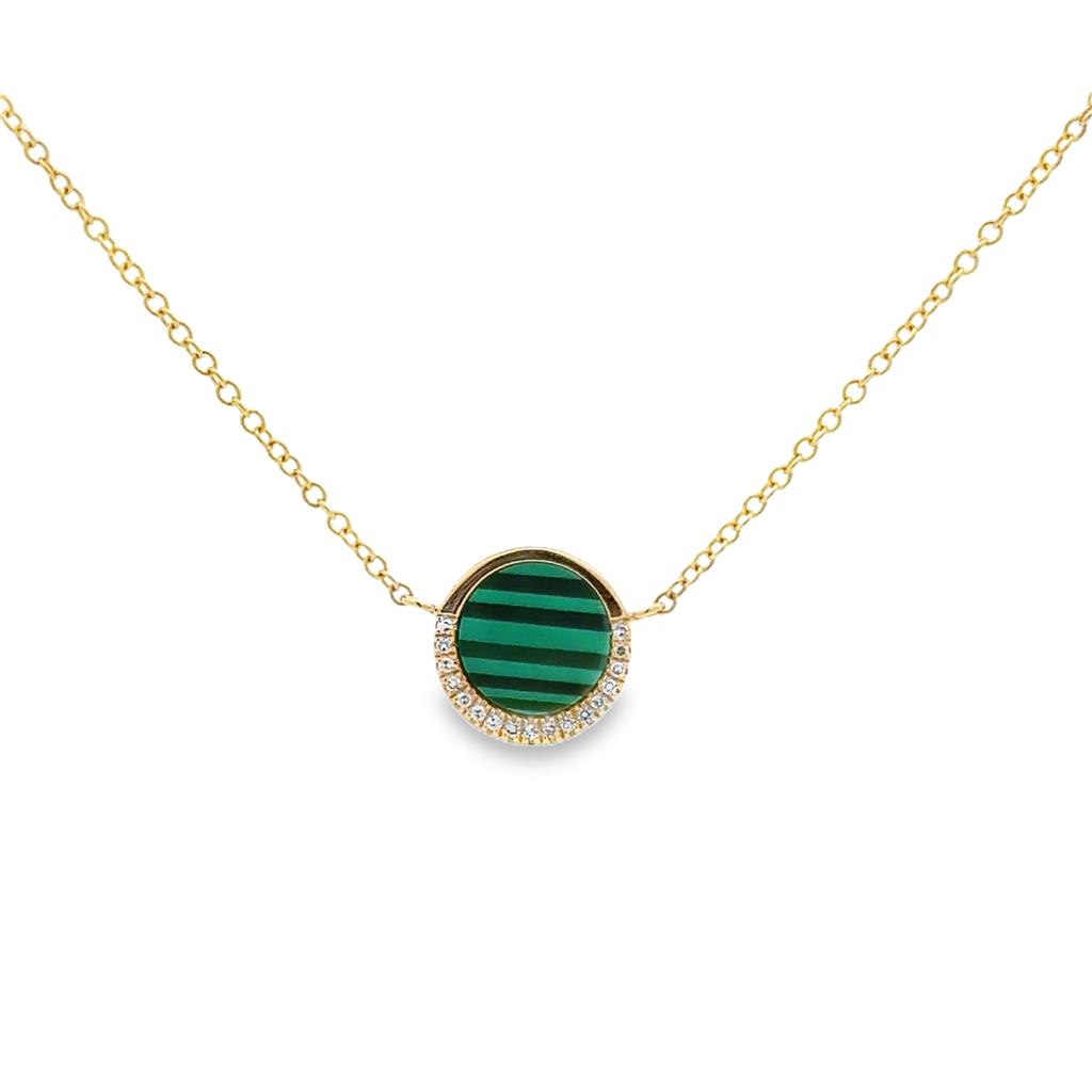 0.04 CTW Diamond & Malachite 14K Yellow Gold Half Halo Pendant Necklace