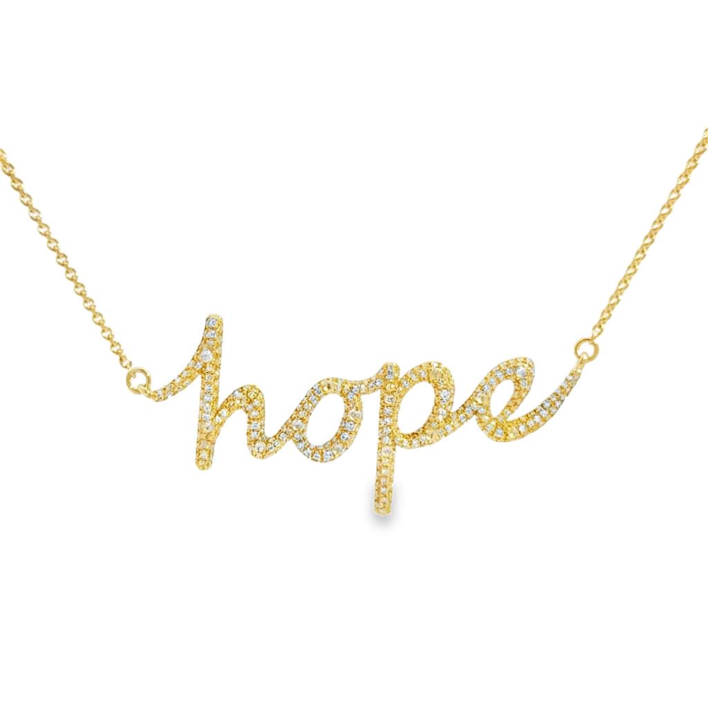 Diamond “Hope” Script Necklace – 18K Yellow Gold