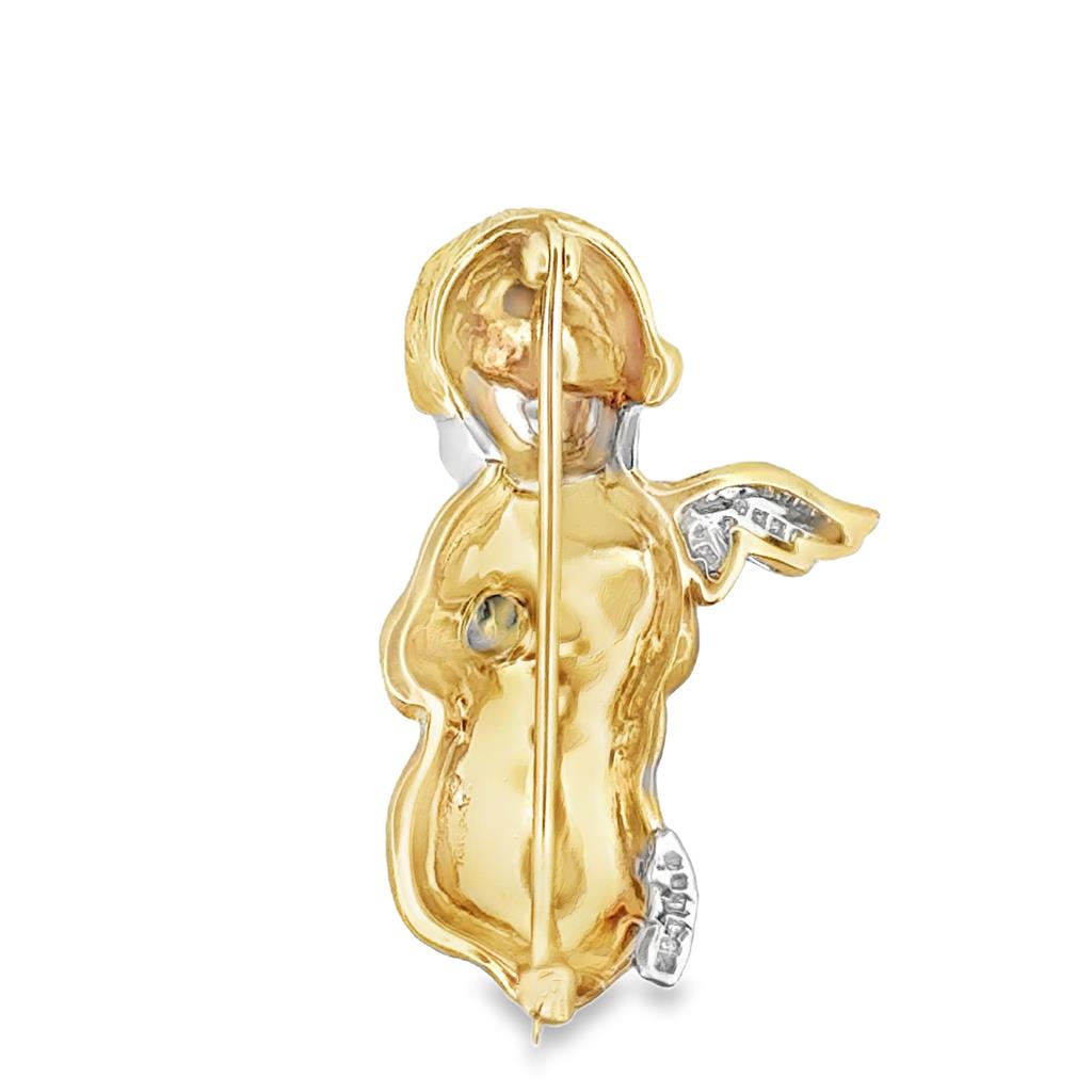 Diamond Cherub Angel Pin in 18K Yellow Gold and Platinum