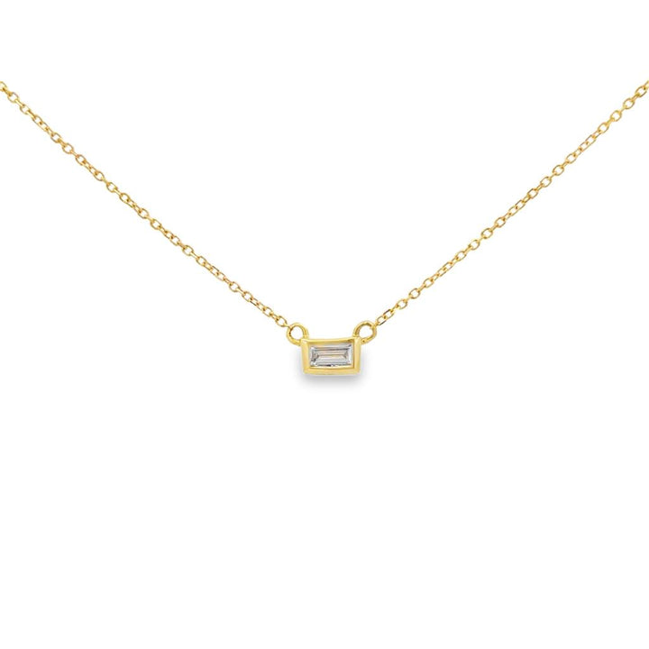0.10 CT Baguette Diamond Pendant Necklace, 14K Yellow Gold