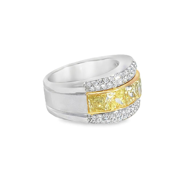 Pre-Owned 6.25 CTW Fancy Yellow & White Diamond Platinum and 18K Yellow Gold Wide Band Ring