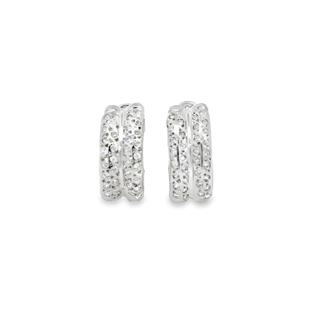 0.60 CTW Diamond 14K White Gold Double Row Hoop Earrings