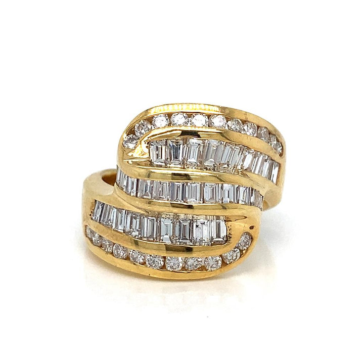 2.50 CTW Baguette and Round Diamond 14K Yellow Gold Cluster Ring