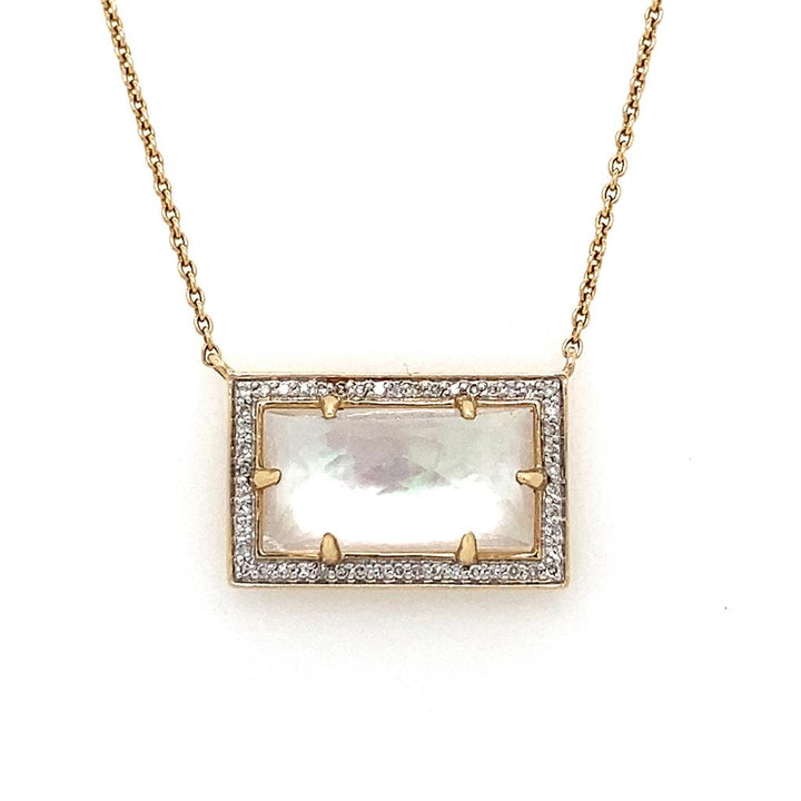 Mother of Pearl, Quartz & Diamond Pendant Necklace