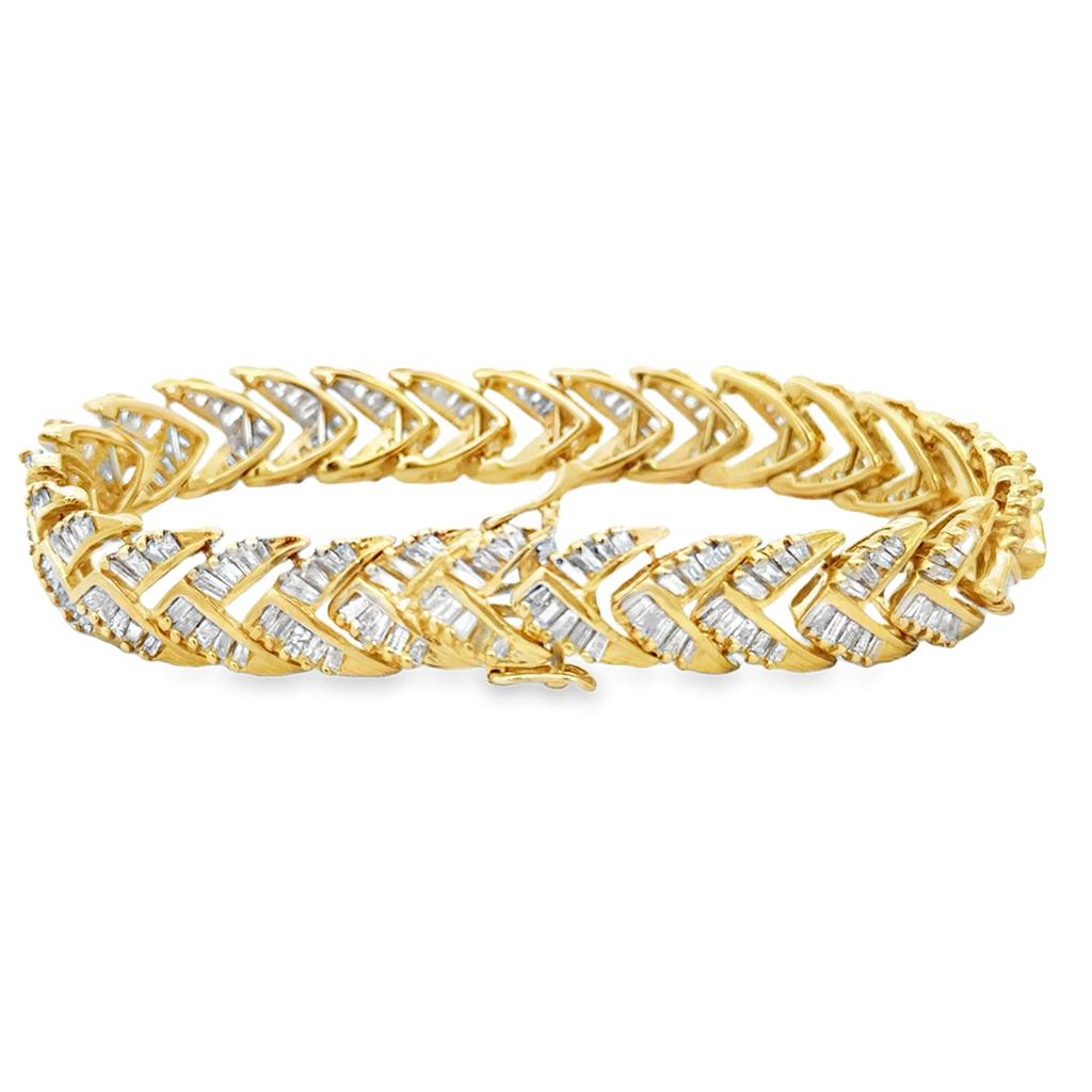 5.00 CTW Tapered Baguette Diamond Bracelet in 18K Yellow Gold
