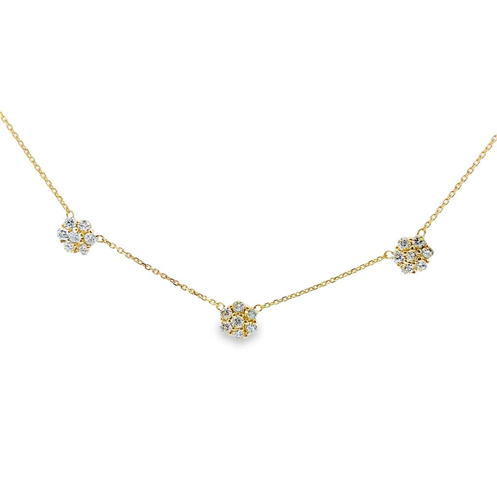 2.00 CTW Round Diamonds Yellow 14K Gold Flower Station Necklace