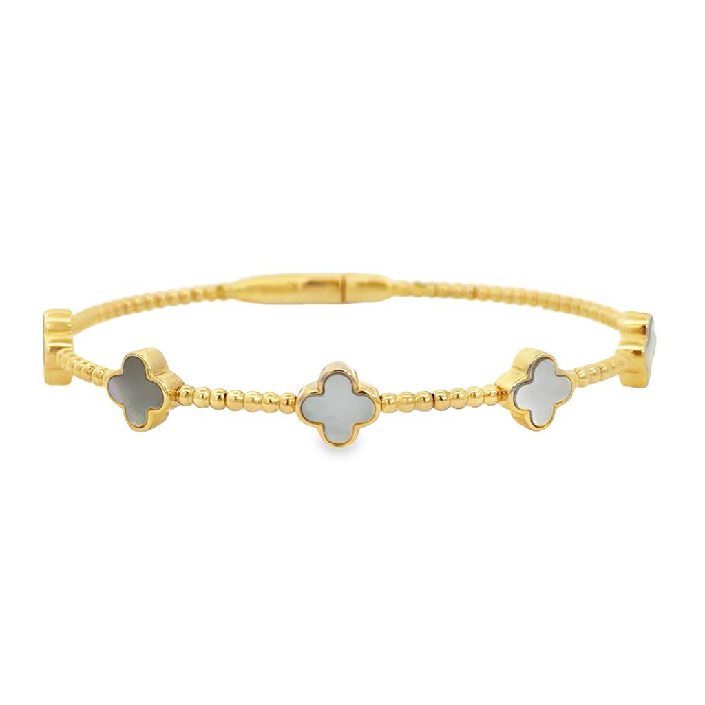 Mother of Pearl 14K Yellow Gold Flexible Ball Bracelet – 8mm Stones