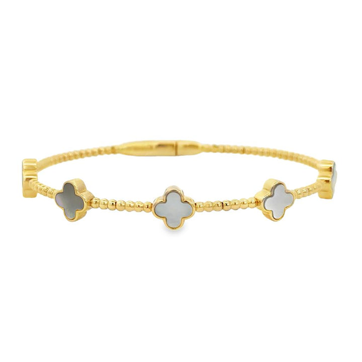 Mother of Pearl 14K Yellow Gold Flexible Ball Bracelet – 8mm Stones