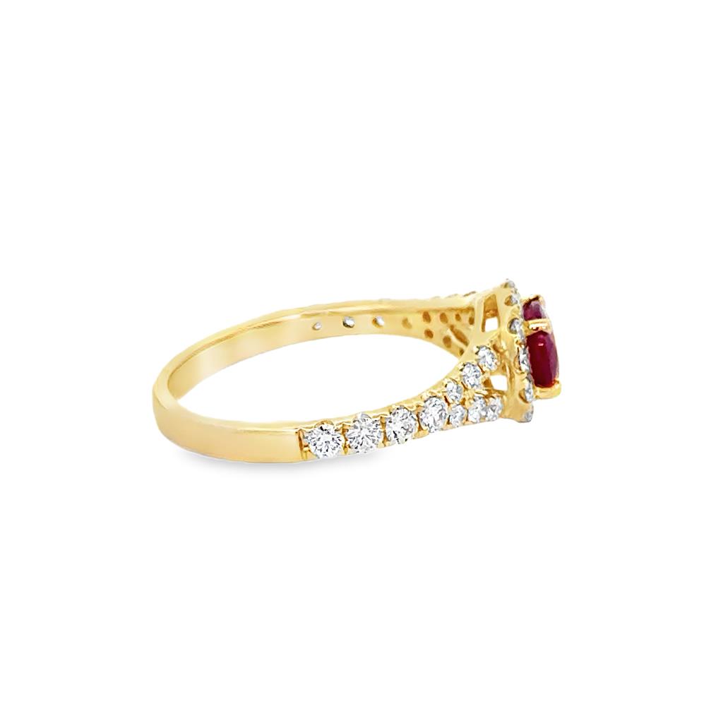 0.80 CT Oval Ruby & 0.55 CTW Diamond Ring – 14K Yellow Gold