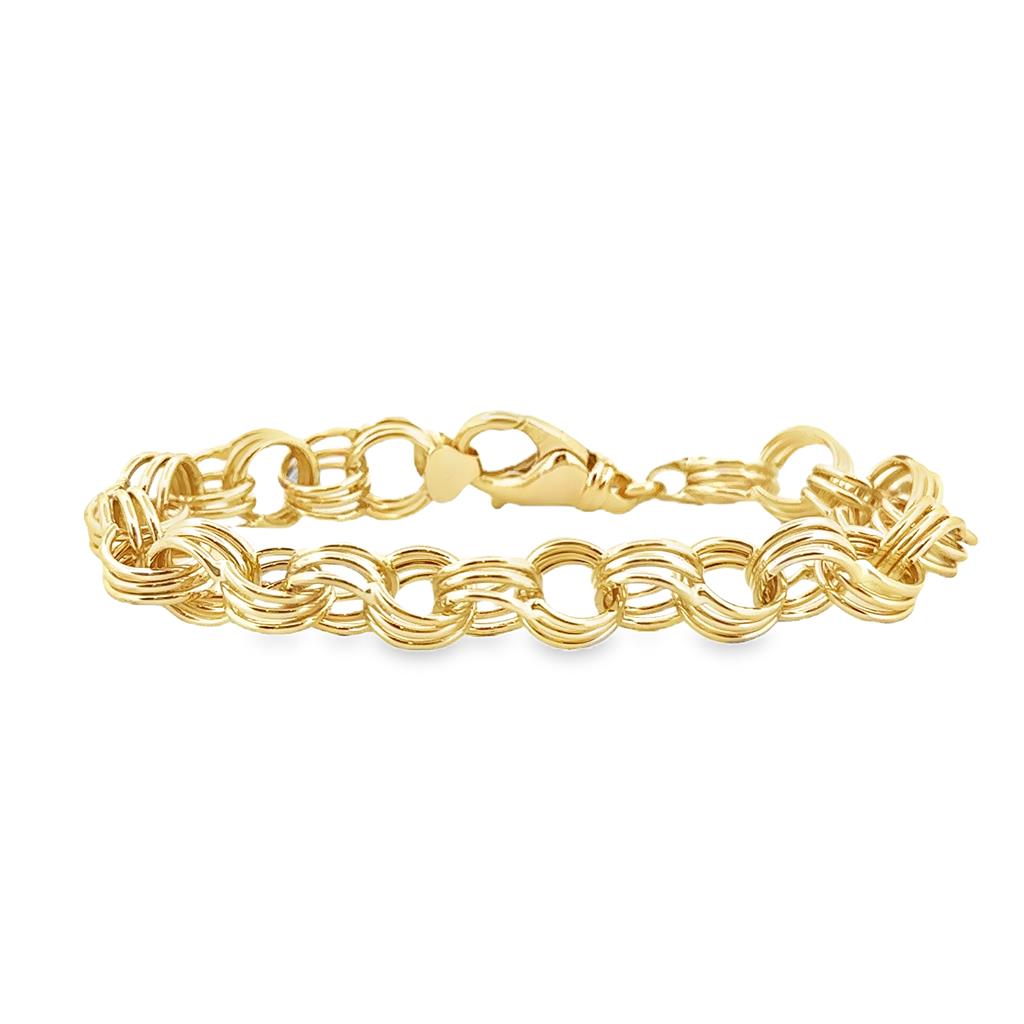14K Yellow Gold Triple Link Charm Bracelet, 10mm, 7.5" Long