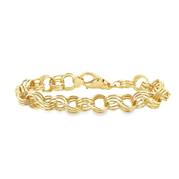 14K Yellow Gold Triple Link Charm Bracelet, 10mm, 7.5" Long