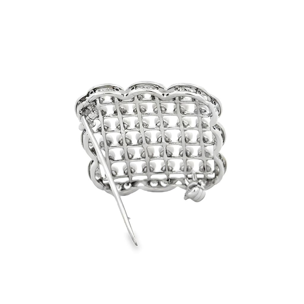 0.72 CTW Diamond and Pearl 14K White Gold Square Brooch Pin