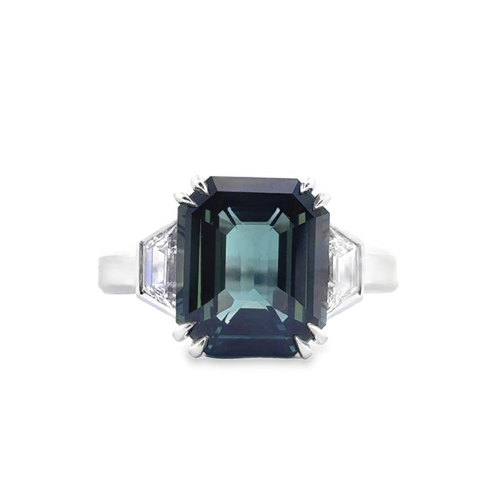 Robert Procop 8.03 CT Green Sapphire Ring with 0.93 CTW Trapezoid Diamonds in Platinum