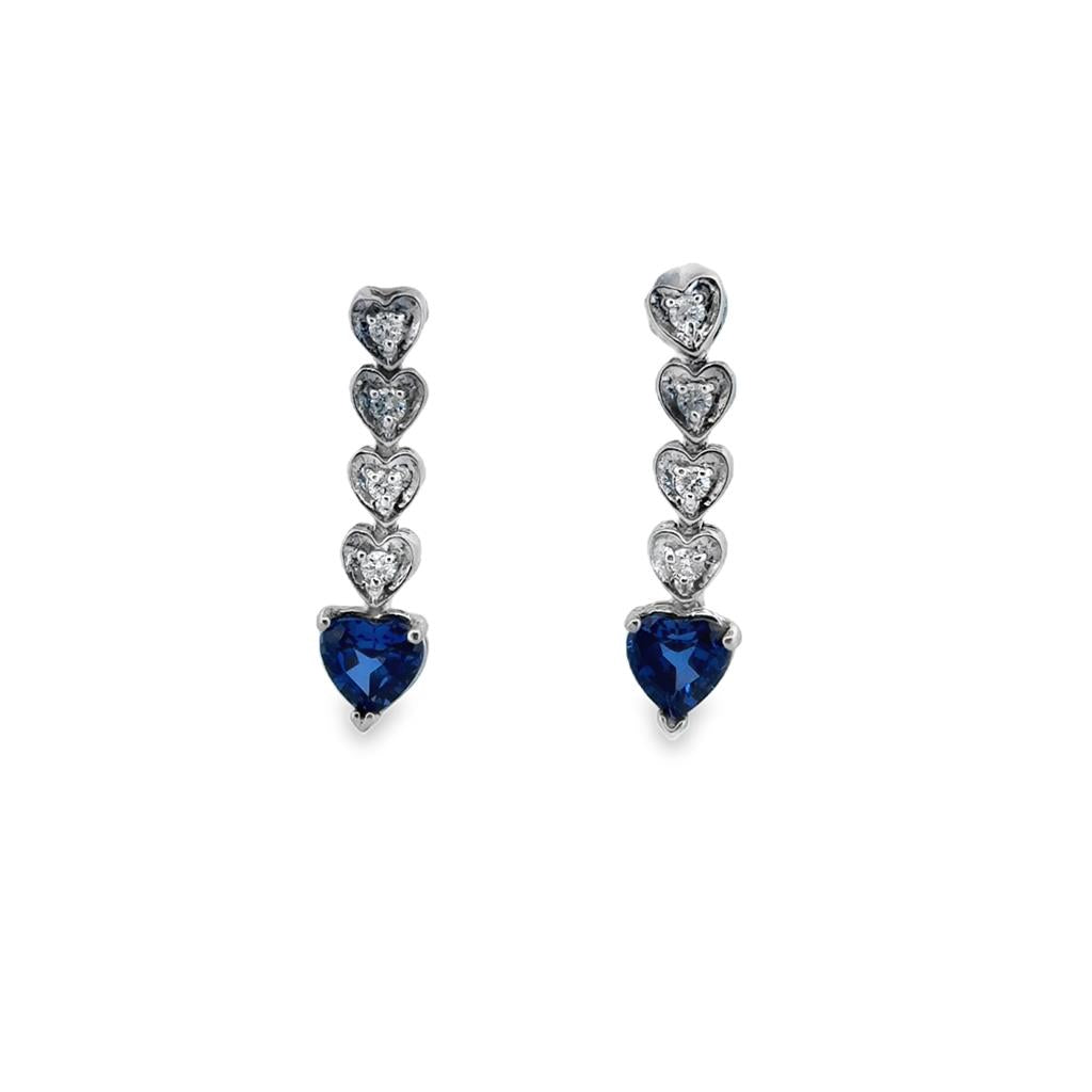Sapphire & 0.24 CTW Diamond Heart Drop Earrings in 14K White Gold – 1" Length