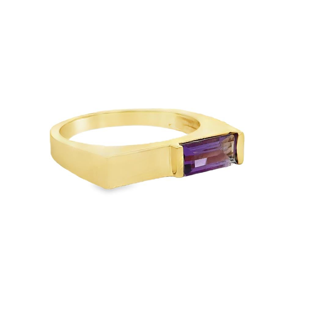 Pre-Owned Geometric Amethyst 14K Yellow Gold Band Ring