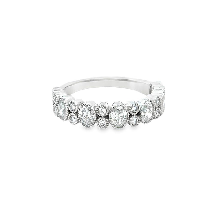 1.20 CTW Oval and Round Diamond Band Ring in 14K White Gold