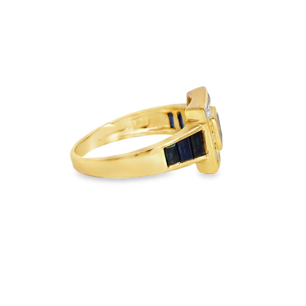 Sapphire and .25ctw Diamond Ring, 18K Yellow Gold