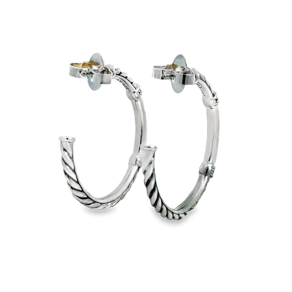 Pre-Owned David Yurman 0.08 CTW Diamond Sterling Silver Hoop Earrings – 1 1/4"