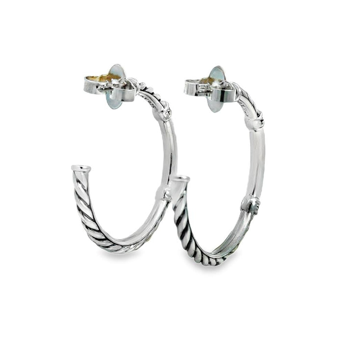 Pre-Owned David Yurman 0.08 CTW Diamond Sterling Silver Hoop Earrings – 1 1/4"