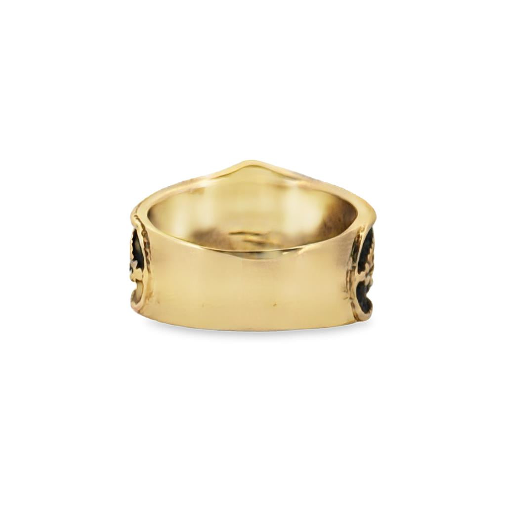 Floral Oxidized 12mm Wide Band Ring in 14K Yellow Gold