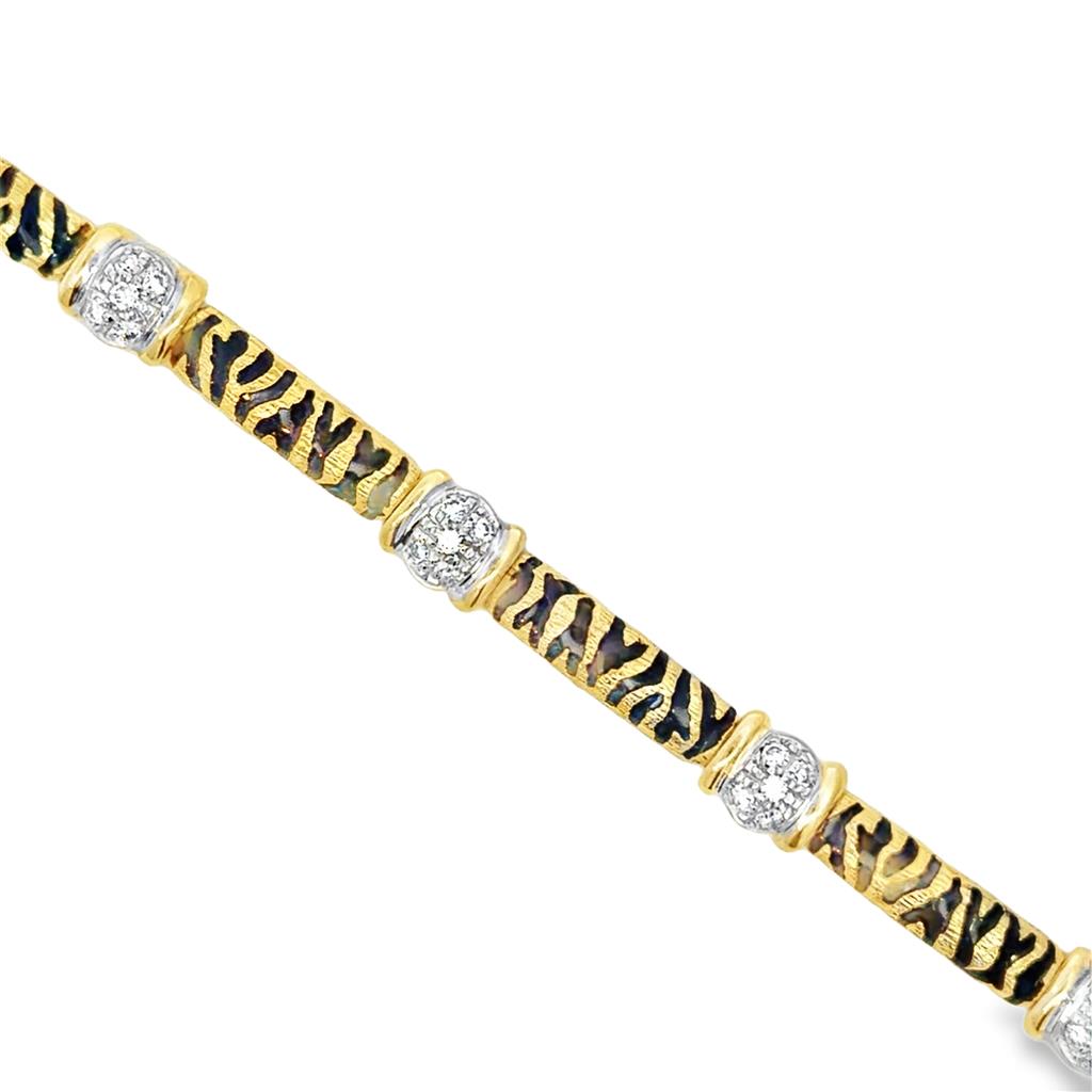 Sal Praschnik 0.78 CTW Diamond 18K Yellow Gold Tiger Enamel Bracelet