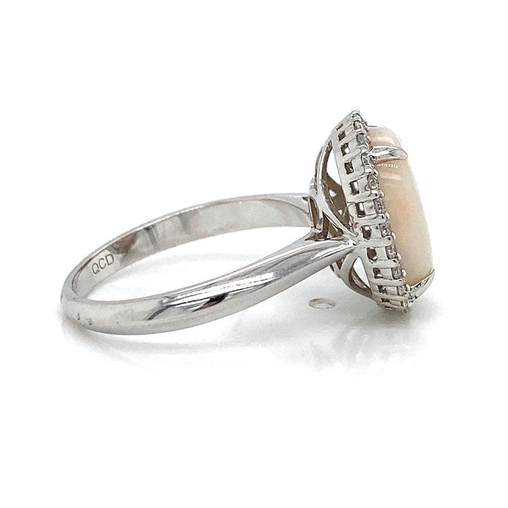 2.54 CT Cabochon Opal and 0.28 CTW Round Diamond 14K White Gold Ring
