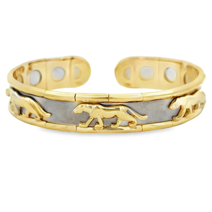 14K Two-Tone Yellow and White Gold Lion Cuff Bracelet