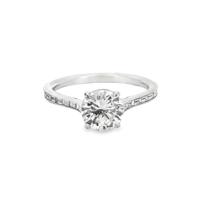 Straight Baguette Engagement Semi-Mount 18K White Gold Ring