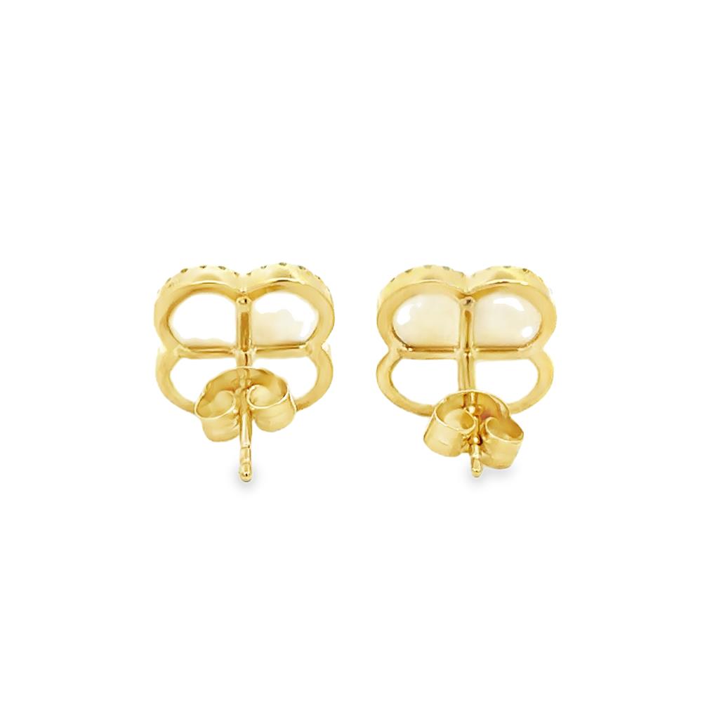 3.5 CTW Mother of Pearl 14K Yellow Gold Clover Stud Earrings