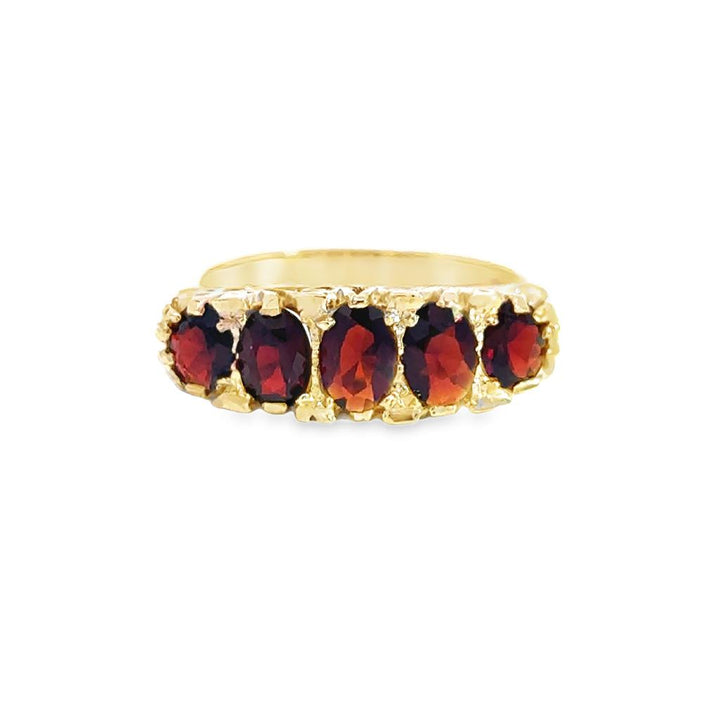 0.75 CTW Garnet 9K Yellow Gold Five-Stone Ring