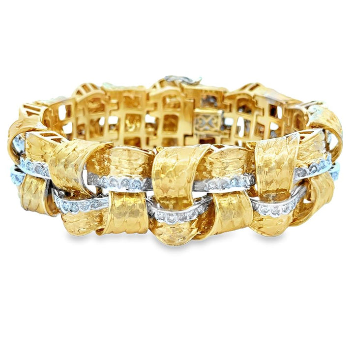 1.60 CTW Diamond 18K Yellow Gold Ribbon Link Bracelet