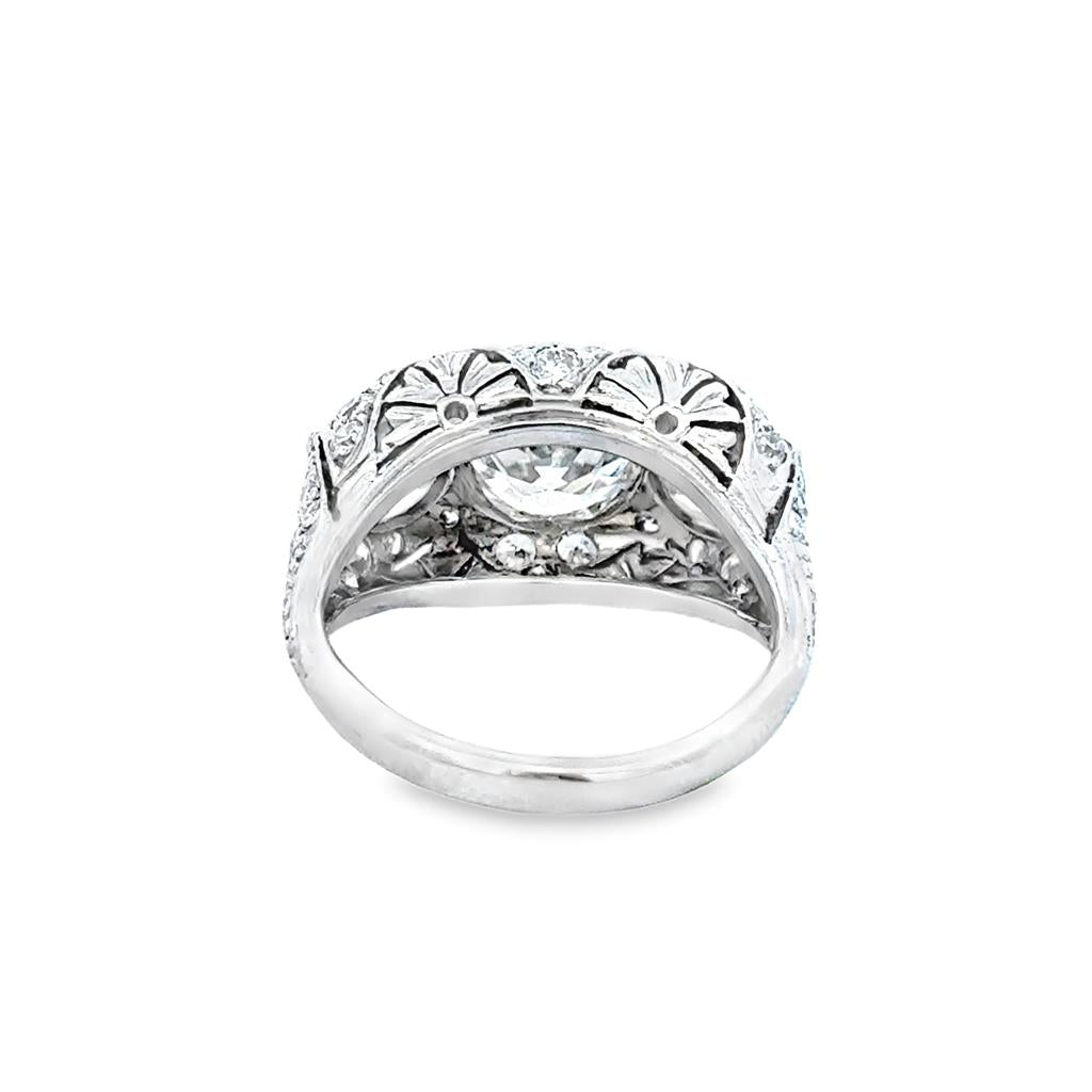 Art Deco Platinum 3-Stone Diamond Ring – 1.42 CT Center, 1.50 CTW Sides
