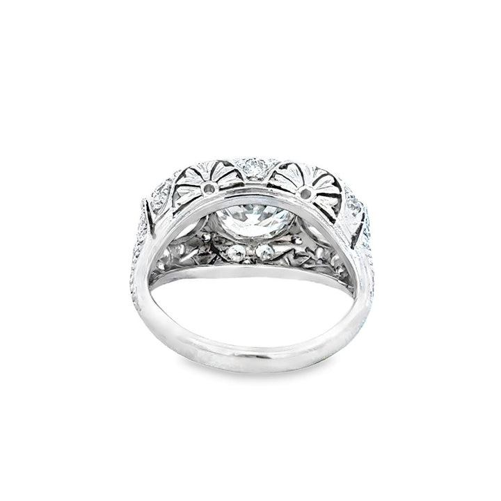 Art Deco Platinum 3-Stone Diamond Ring – 1.42 CT Center, 1.50 CTW Sides