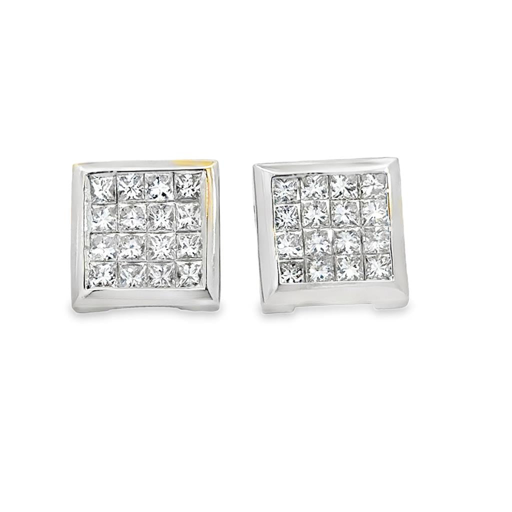 3.00 CTW Princess Cut Diamond 14K White Gold Large Square Post Earrings – 12mm