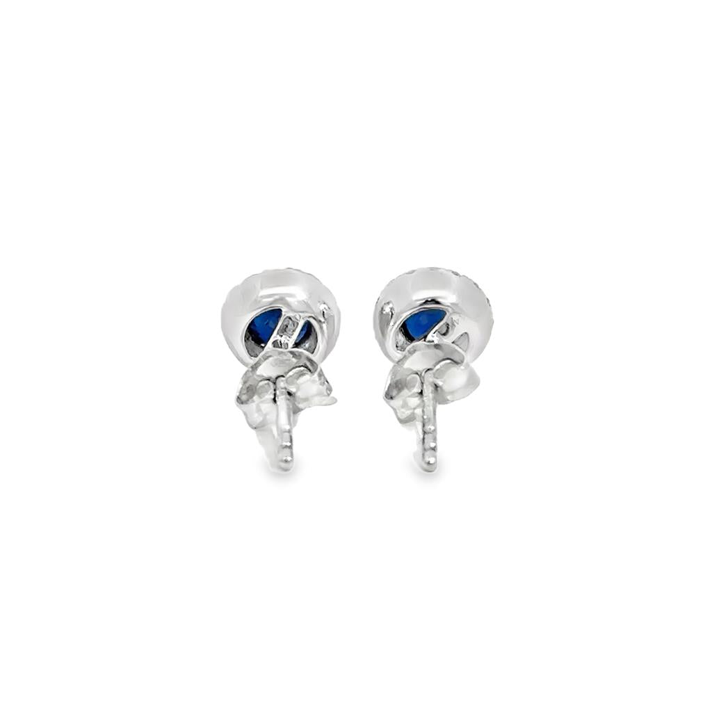 0.68 CTW Sapphire & 0.10 CTW Diamond 14K White Gold Round Halo Stud Earrings