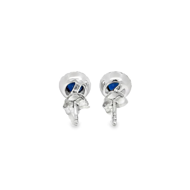 0.68 CTW Sapphire & 0.10 CTW Diamond 14K White Gold Round Halo Stud Earrings