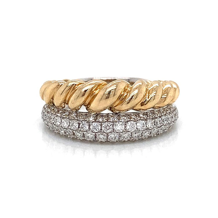 0.70ctw Diamond Double Stack ring in two tone 14k Yellow & White Gold