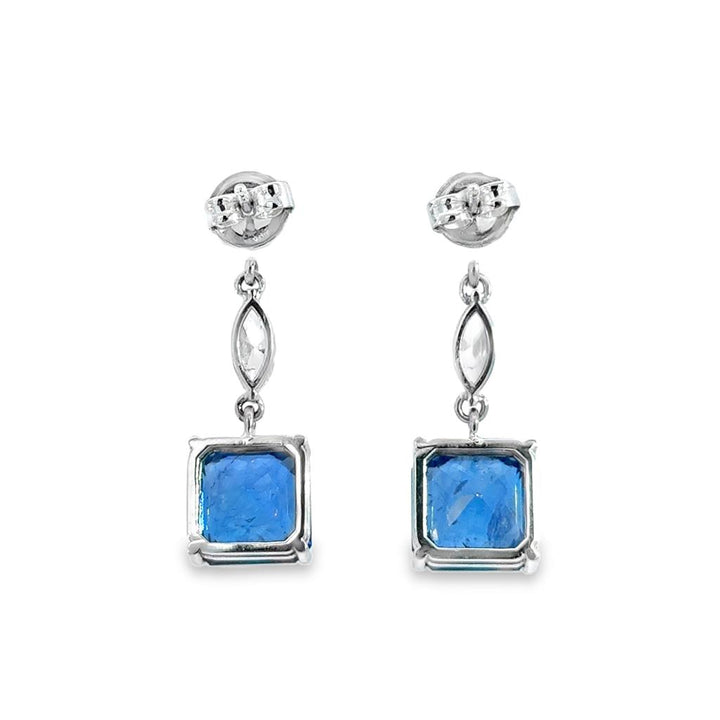 11.08 CTW Sapphire 1.07 CTW Diamond 18K White Gold Drop Earrings