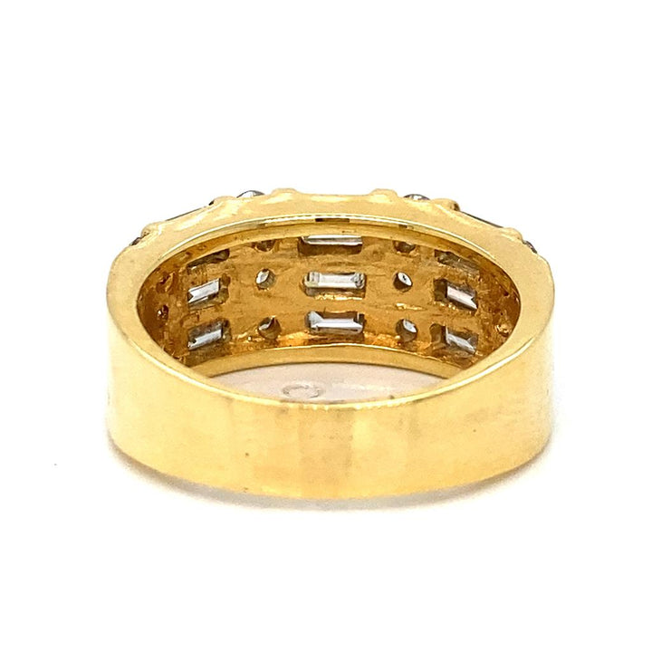 1.50 CTW Round and Baguette Diamond 14K Yellow Gold Wide Band
